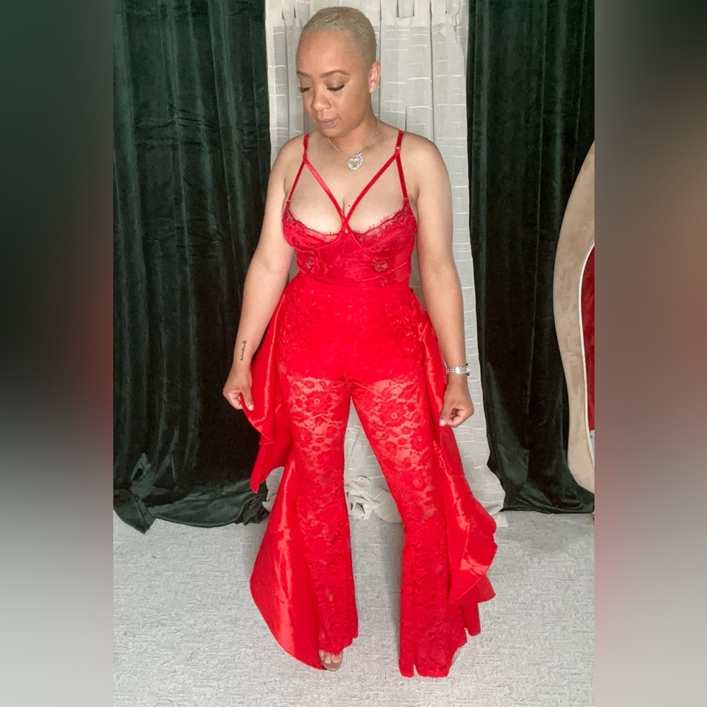Elegant Red Lace Pants